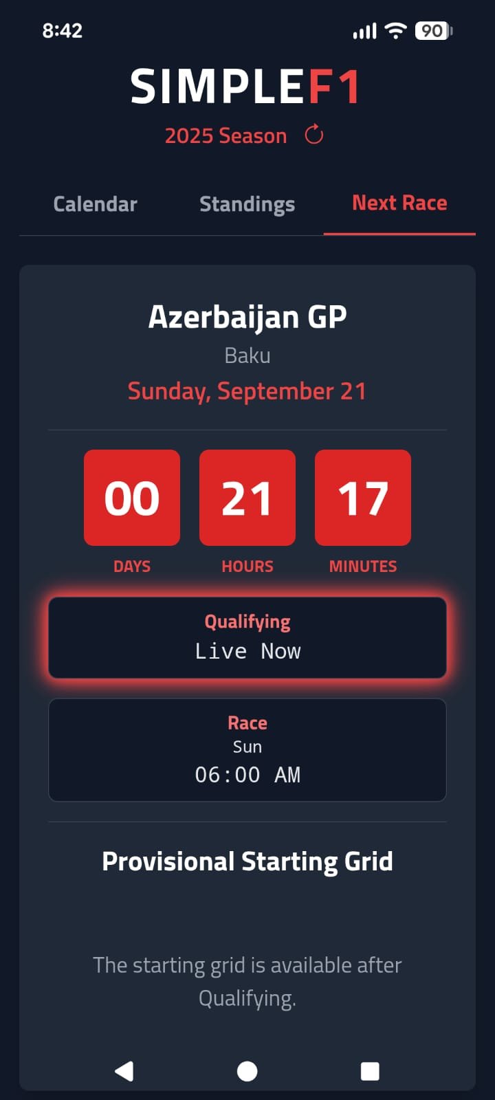 Simple F1 App Screenshot